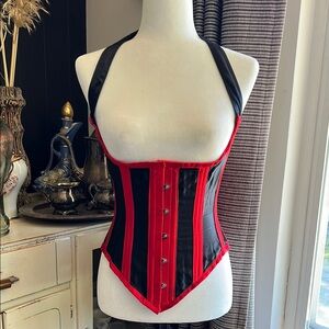 Red and Black Satin Steel Boned Corset from Versatile Fashions